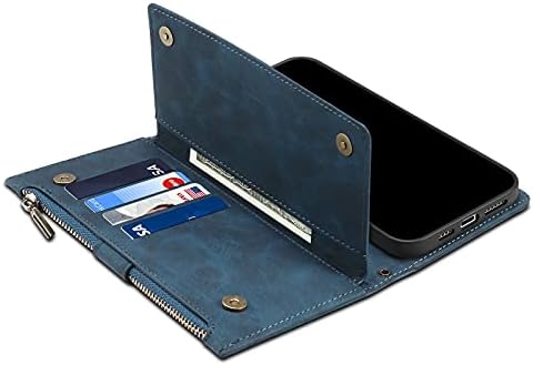 מגן להעיף מקרי ארנק מקרה תואם עם אייפון דרום 2020, רוכסן מקרה עם חסימת כרטיס מחזיק חריץ, מגנטי להעיף רוכסן ארנק עם רצועת