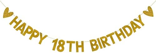 כרזת יום הולדת 18 מאושרת, קישוטים למסיבת נייר מראש, נייר זהב, לקישוטים למסיבת יום הולדת 18, מכתבי אספקת יום הולדת 18 מכתבים