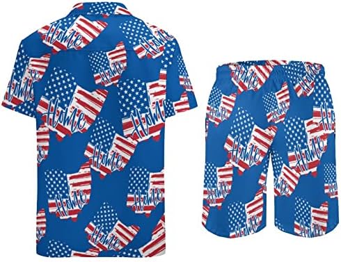אוהיו דגל אמריקאי דגל אמריקאי בן 2 חלקים תלבושות חוף כפתור הוואי למטה חולצה עם שרוול קצר וחליפות מכנסיים קצרים