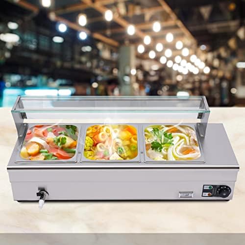 Loyalheartdy אוכל מסחרי חם יותר, 110V 1200W Bain Marie Food Harder 3 PAN X 1/2 GN כיתה מזון 201 STAINES