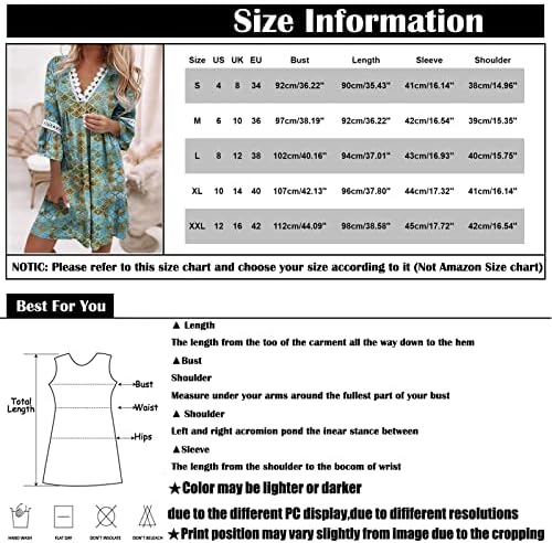 שמלת חוף של נשים פרגניות, טמפרמנט אופנה לנשים אלגנטיות מודפסות צווארון v 3/4 שרוולים שמלת מיני