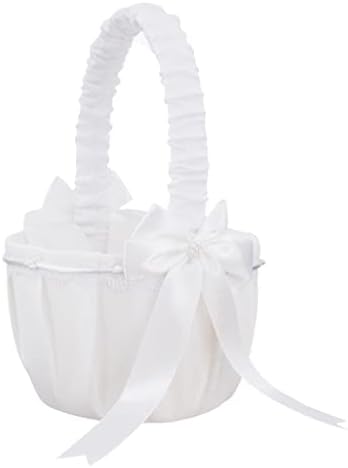 אלגנטי חתונה פרח ילדה סל לבן חמוד סאטן מחזיק טבעת כרית אחסון מסיבת קישוט