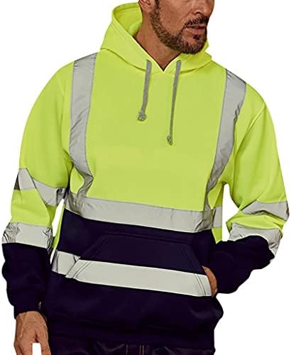 קפוצ'ונים לבטיחות של XXBR לגברים, עבודות כביש נראות גבוהה סוודר שרוול ארוך סווטשירט סווטשירט צמרות קפוצ'ון חיצוני
