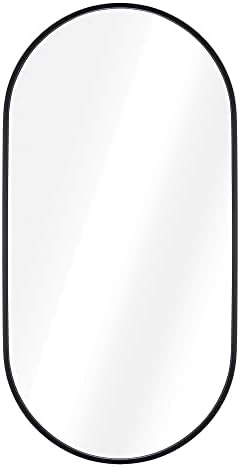 נוואריס סגלגל קיר מראה-29.5 איקס 15 - קיר רכוב תליית מראה עם שחור חלד אלומיניום מסגרת-מראה לשירותים בחדר אמבטיה