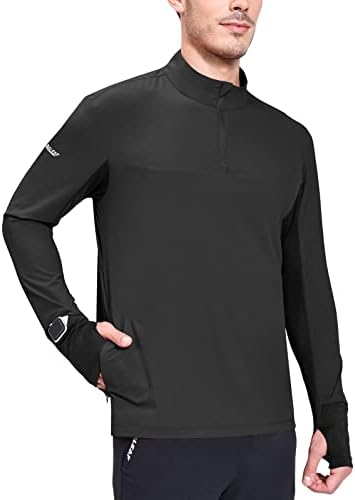 חולצת ריצה עם שרוול ארוך לגברים מתייבשת במהירות 50 + מעיל הגנה מפני שמש סוודר עם רוכסן רבעון אימון אתלטי