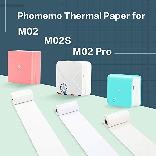 Phomemo M02S מיני מדפסת תרמית- מדפסת תמונות בלוטות 'עם 3 גלילים נייר מדבקה שקוף, תואם ל- iOS + אנדרואיד לתוכנית יומן, הערות
