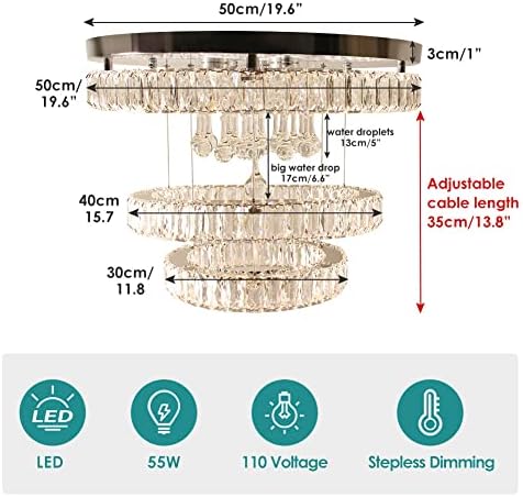 19.7 נברשת קריסטל מודרנית LED LED גביש תקרת תאורה מתקן סומק נברשות טבעת עם שלט רחוק לחדר אוכל בחדר השינה סלון