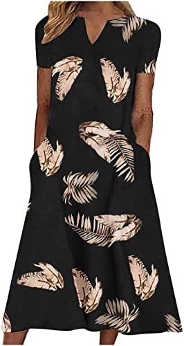 שמלות ארוכות קיץ לנשים הדפס פרחוני V צוואר שרוול קצר חולצת טוניקה שמלת טוניקה
