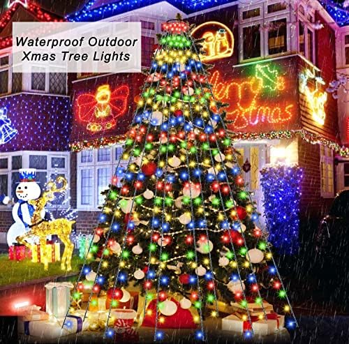 אורות עץ חג המולד, 6.6ft 10 גדילים חיצוניים אורות חג המולד 8 מצבי, 200 מצבי עץ נצנוץ עמיד למים אורות עץ פיות לחג המולד לחג המולד