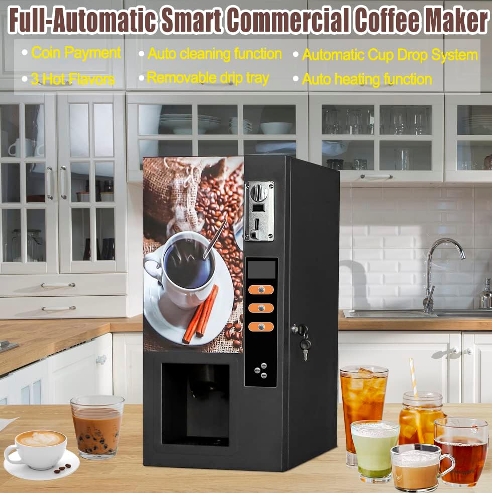 מכונת קפה של דיוסטה, תשלום מטבע עצמי מסחרי חכם, 3 טעם מיידי קפה חם מכונה מכונה קפה, מערכת טיפת כוס אוטומטית