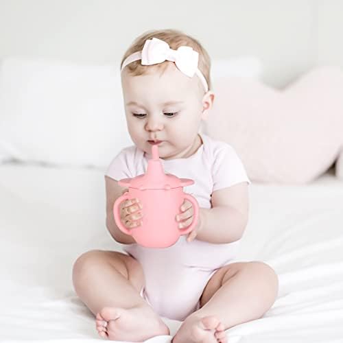 פו חנות פעוט כוס פיל סיליקון אימון כוס קש כוס 3-ב-1 עם קש מכסה מאמן כוס עם ידית לתינוקות פעוטות ותינוקות