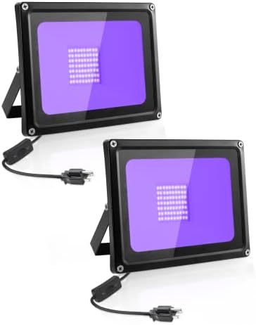 LED UV אורות שחורים 50W, אור שיטפון שחור עם תקע ומתג, אורך גל 385-400 ננומטר LED אורות סגולים שחורים, IP65
