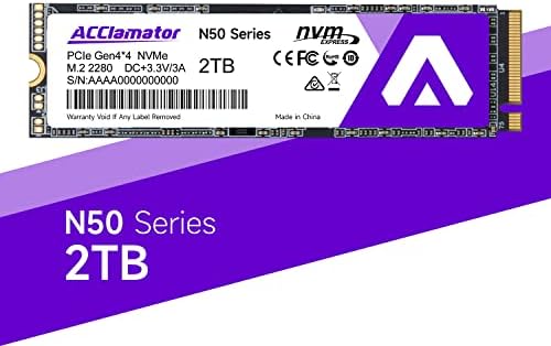 Accamator 2TB PCIE 4x4 NVME Solid State Drive תואם ל- PS5 קרא 5000 MB/S M.2 2280 3D NAND TLC N50