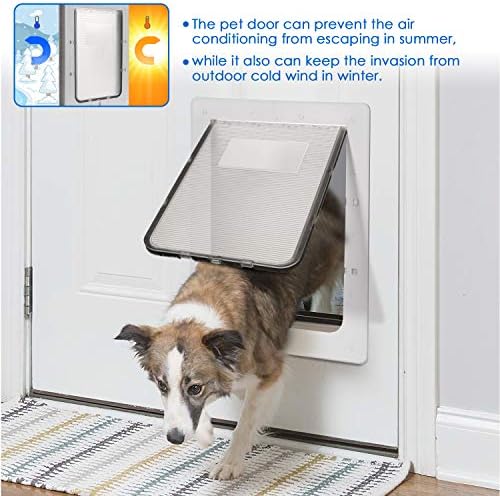 בבעלותחיות מחמד דלת כלב גדולה עם דש פלסטיק קשיח דלת חיית מחמד 16.7 על 11.6 אינס מסגרת פנימית עם מנעול בוכנה בטוח, מסגרת עמידה