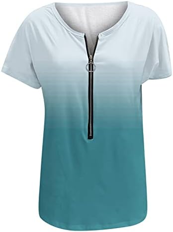 נשים קיץ מזדמן חולצה רוכסן קדמי צווארון חולצה שיפוע קצר שרוול טוניקת חולצות 2023 טרנדי חולצות