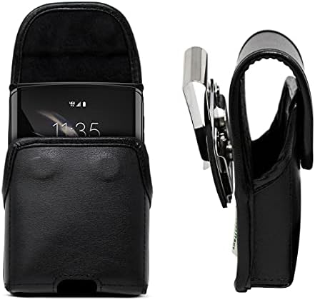 כיס טלפון סלולרי של Turtleback Leather עבור Samsung Galaxy Z Flip 3/ Z Flip 5G, מחזיק קליפ נרתיק מתכת כבד מתכת