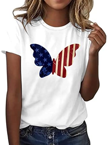 חולצות לנשים פסים כוכבים דגל לאומי מודפס 4 ביולי יום העצמאות חולצות חולצה מזדמנים עם שרוולים קצרים