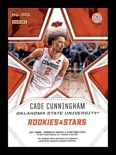 2021-22 Panini Chronicles Draft Picks טירונים וכוכבים 301 Cade Cunningham Oklahoma State Cowboys כרטיס מסחר בכדורסל