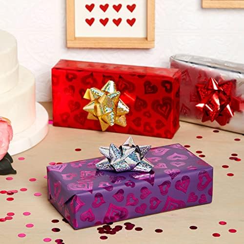 נייר עטיפת מתנה הולוגרפית עם לבבות לחג האהבה, חתונה