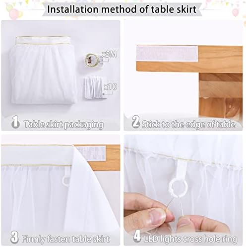חצאית שולחן טול לבן לשולחנות מלבן 6ft חצאיות שולחן 2 שכבות שולחן טוטו בד לאספקת מסיבות מקלחת לתינוק
