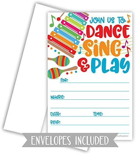 הזמנות למוזיקה לילדים עם מעטפות - מסיבת יום הולדת לכלי נגינה מזמינים