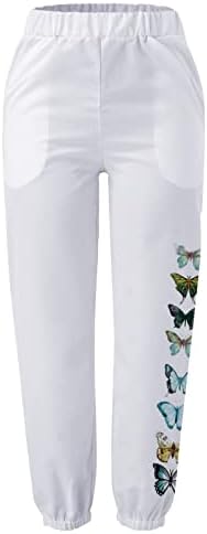 מכנסי הרמון של Ojinshawano עם מכנסי כיסים כותנה מכנסיים ישר הדפסים ארוכים מכנסיים מזדמנים מותניים רופפים גבוהים מזדמנים