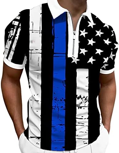 גברים של רוכסן גולף פולו חולצות קצר שרוול קיץ בציר אמריקאי דגל חולצות 1/4 רוכסן צוואר פטריוטית מזדמן חולצה