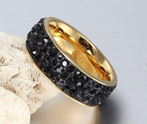 7 ממ 18 קראט מצופה זהב נירוסטה 3 שורה קריסטל טבעת נישואים גודל 6-13