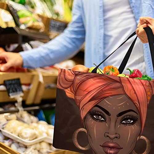 סל קניות לשימוש חוזר אישה אפריקאית אמריקאית ניידת מתקפלת תיקים מכולת פיקניק תיק קניות סל כביסה