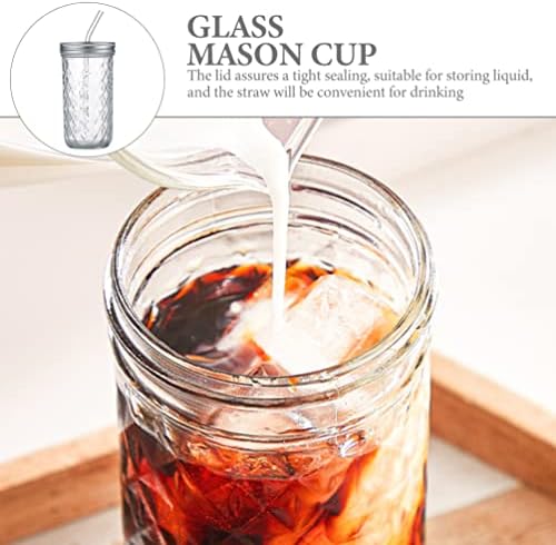כוסית זכוכית המוטון עם קש ומכסה, בקבוק מי זכוכית, כוסות קפה קרח- BPA בחינם
