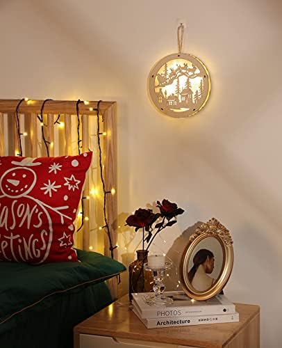 לוקספייר שלט תלוי על קיר חג המולד עם אורות לד, תליוני איל וקישוטי תליית עץ לבית תפאורה חיצונית מקורה לקישוט מסיבת