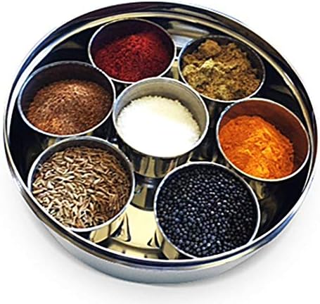 תיבת Shriya Spice Box Masala Dabba 7 תבלינים מיכל מסאלה קופסא מארגן תבלינים עם מכסה לכלי מטבח כלים פלדה מסאלה דבה טהור נירוסטה