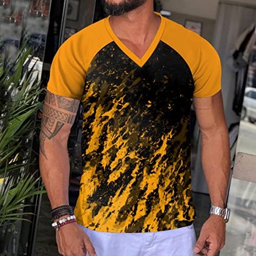 חולצות טריקו של ZDDO V Neck לגברים, קיץ שרוול קצר צבע טלאים