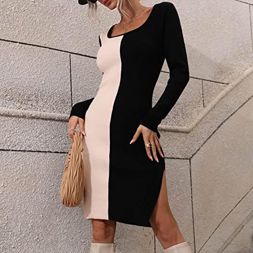 נשים שרוול ארוך 2023 בגדים טרנדיים כושר רגיל Crewnneck Midi Lounge שמלת חורף שמלת סוודר סתיו לבנות 8J