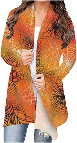 נשים שרוול ארוך פתוח קדמי קרדיגן ליל כל הקדושים מצחיק חולצת הדפסה גרפית קרדיגנים מעילים זורמים רופפים צמרות טוניקה