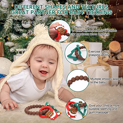 טבעת טבעת טבעת עם עץ חג המולד וכובע חג המולד, סיליקון תינוקת תינוק, צעצוע בקיעת שיניים לתינוקות למתנות חג המולד