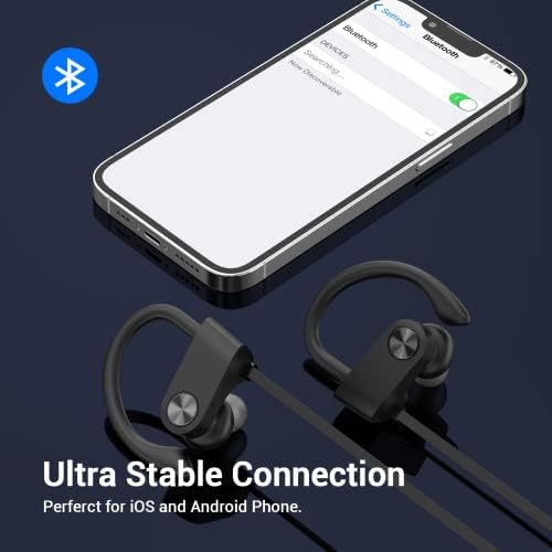 אוזניות Bluetooth של Kaloc, אוזניות סטריאו בסטריאו Hifi עם מיקרופון מבטל רעש, IPX7 אטום למים ו -12 שעות זמן משחק, אוזניות