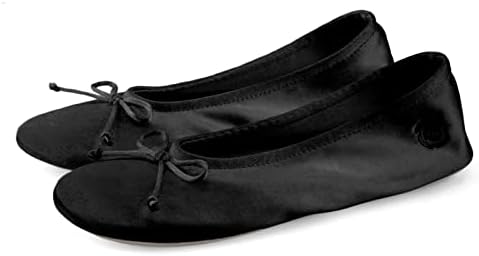 נעלי בית בלרינה עם קשת, גבירותיי סאטן שינה נעל עם זמש בלעדי מקורה