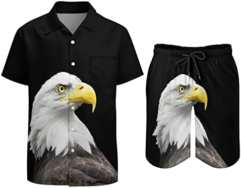 נשר קירח Weedkeycat על תלבושות חוף שחור של גברים שחורים 2 חלקים כפתור הוואי למטה חולצה קצרה שרוול ומכנסי תא מטען