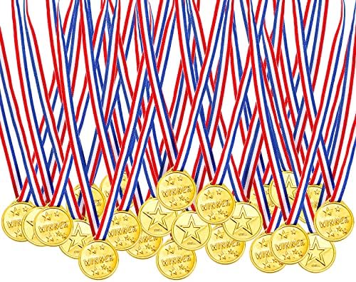 FASMOV 100 חלקים מדליות זוכות פלסטיק לילדים, מדליות פרס הזוכה לפרסי ספורט לילדים, תחרויות משחקים, פרסים, טובות