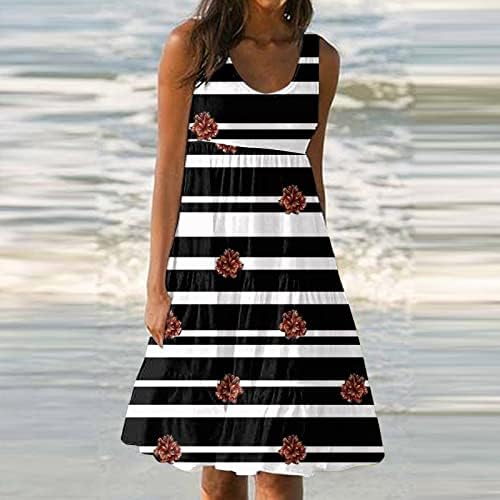 פסים לנשים מדפיסים שמלות מזדמנות ללא שרוולים o רצועת צוואר מעל שמלת שמלת פרחים שמלות פרחוניות שמלות חוף שמלות חוף