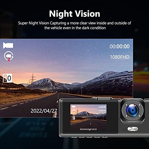 Sixwin Dash Cam קדמי ואחורי משולש Lences Dash Cam עם כרטיס TF 32G TF מצלמת לוח מחוונים 2 אינץ
