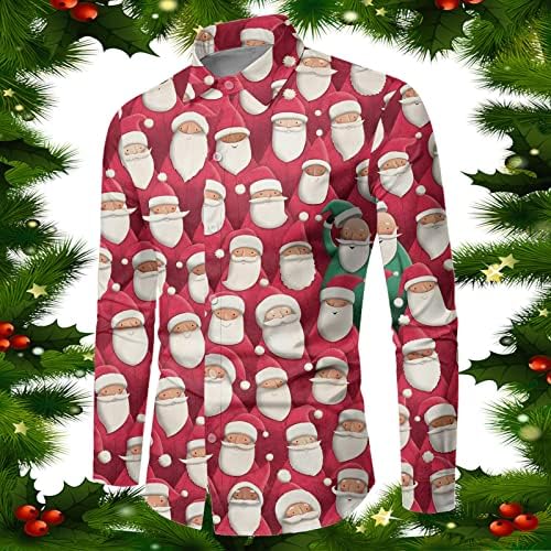 חולצות חג מולד סתיו וחורף של חורף כפתור שרוול ארוך הדפסה מלאה חולצות אווירה מיוחדת מצחיקה