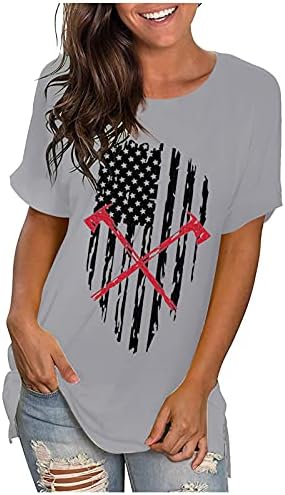 חולצות 4 ביולי נשים דגל אמריקאי דגל אמריקאי שרוול קצר שרוול V-צווארון כוכבי חולצת טריקו מפוספס