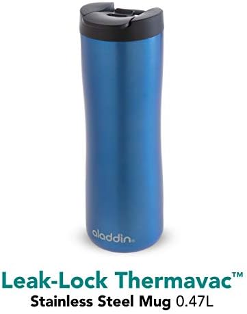 Aladdin Leak -Lock Thermavac ספל נירוסטה 0.47L כחול - אטום דליפה - כוס מבודד ואקום קיר כפול - שומר על חם למשך 3.5