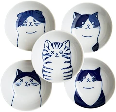 אהבה אהבה יפנית יפנית חתול קרמיקה צלחות קטנות - סט של 5 - מתנה נהדרת לאוהבי חתולים, 5 חתולים 3.5 אינץ '