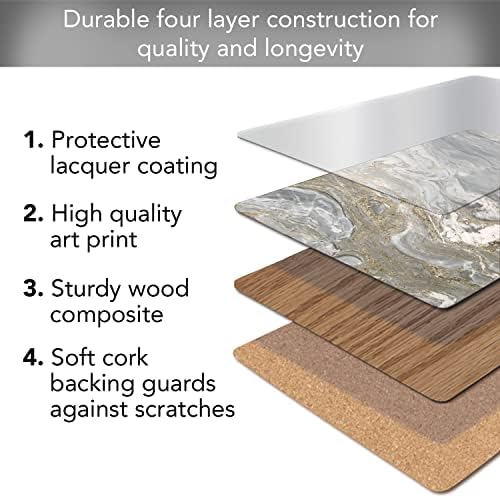 CALA Home Quartz דקורטיבי לוח קורק קורק אחורי שולחן שולחן פלייס 4 חבילות המיוצרות בארהב סובלנות לחום ומגבונים בקלות נקייה