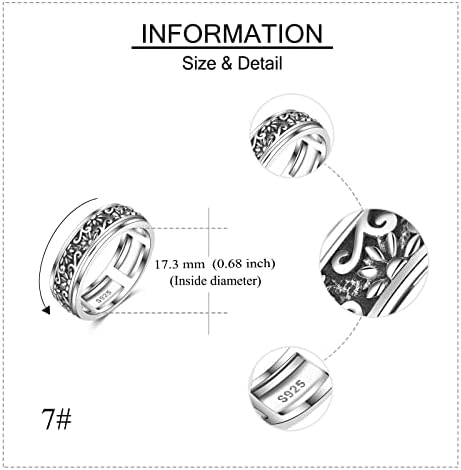 טבעת יפני טבעת סטרלינג טבעת ספינר סטרלינג לנשים קשר קלטי/חמניות/חיננית/לב/עץ חיים טבעת מסתובבת מתנות תכשיטים לנשים