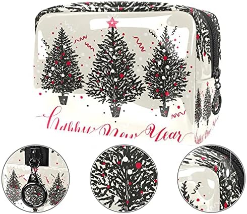 תיק איפור עץ חג המולד מצויר ביד חמוד לארנק תיק מארגן נסיעות נייד למוצרי טיפוח תיק יופי לנשים