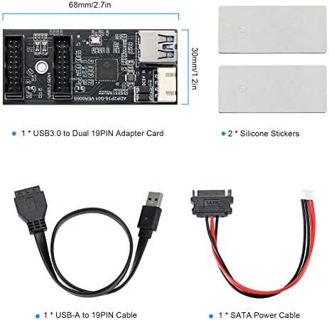 BEYIMEI USB 3.2 GEN1 עד כפול כרטיס מתאם זכר כפול, SUPERSPEED 5GBPS USB3.0 עד 2-יציאה 19 PORT CART